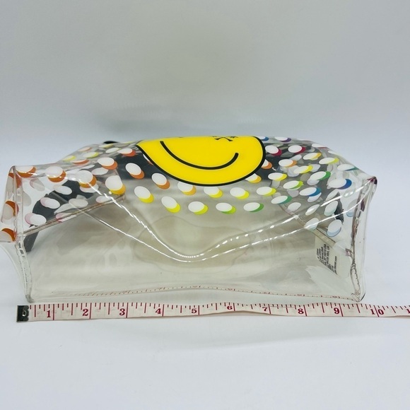 PINK  CLEAR COSMETIC BEACH BAG WITH A HAPPY FACE AND POLKADOTS MADE PVC PLASTIC - Picture 8 of 14
